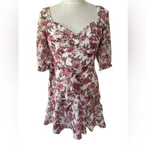 Francesca’s Mi Ami Pink and White Floral Dress women’s size Small NWT NEW